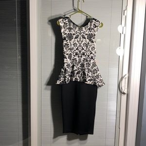 Black and white lace back cocktail dress